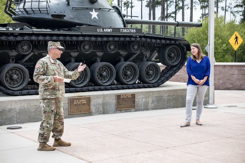 U.S. Army Central Chief of Staff Brigadier General Jeffrey Van presented Katrin Galeano with the Meritorious Public Service Medal, the third highest honors the Department of the Army can award to a private citizen. The award celebrates Galeano’s exceptional public service in support of her military spouse, families, civilians, the local Sumter community and the military community across the globe.