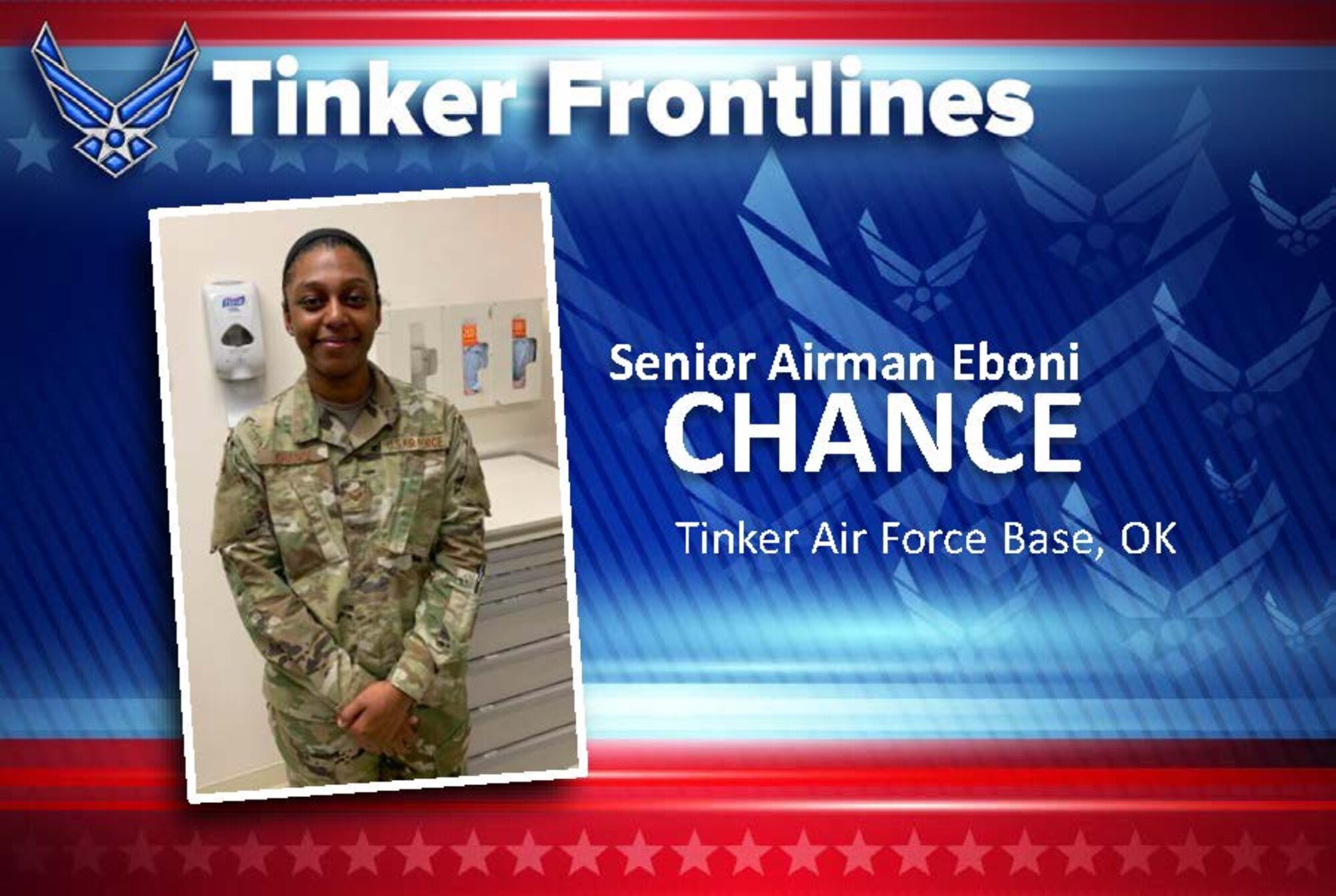 Senior Airman Eboni Chance is a medical technician assigned to the 72nd Healthcare Operations Squadron.