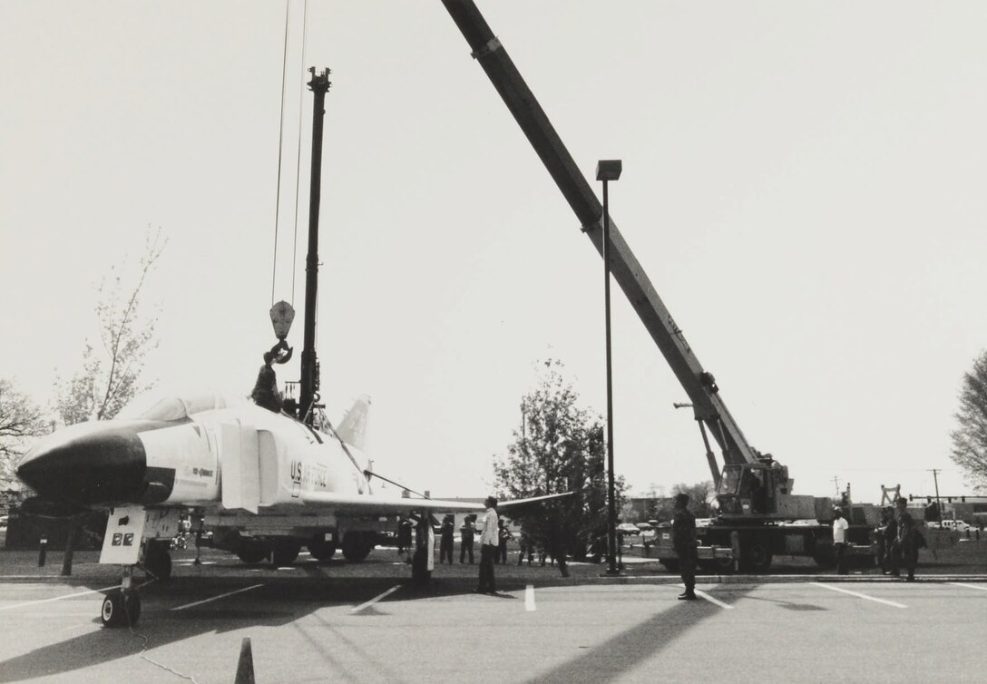 The prominent F-4 Phantom static display in front of the Hill Aerospace Museum, easily seen from Interstate I-15 a short distance away, was constructed in April 1991 in preparation for the museum opening.