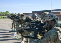 Team Minot Airmen practice engaging a threat June 12, 2020, at Minot Air Force Base, North Dakota. These Airmen are going through three weeks of training to be a part of Minot Air Force Base’s Tactical Response Force. (U.S. Air Force Photos By Airman 1st Class Caleb S. Kimmell)