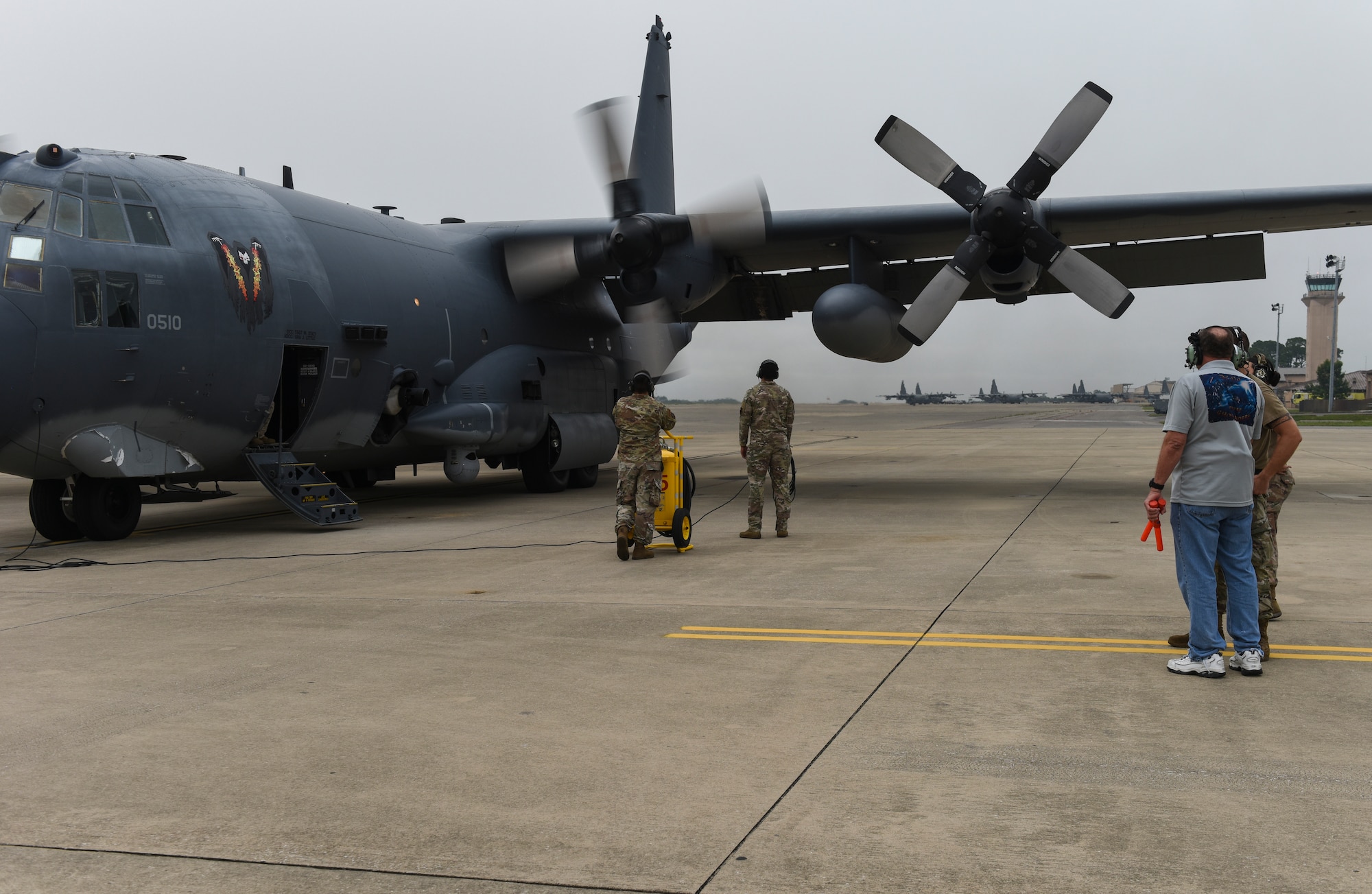 Air Commandos with the 4th Special Operations Squadron and the 4th Aircraft Maintenance Unit prepare for the final flight of AC-130U Spooky gunship 0510 at Hurlburt Field, Florida, June 26, 2020