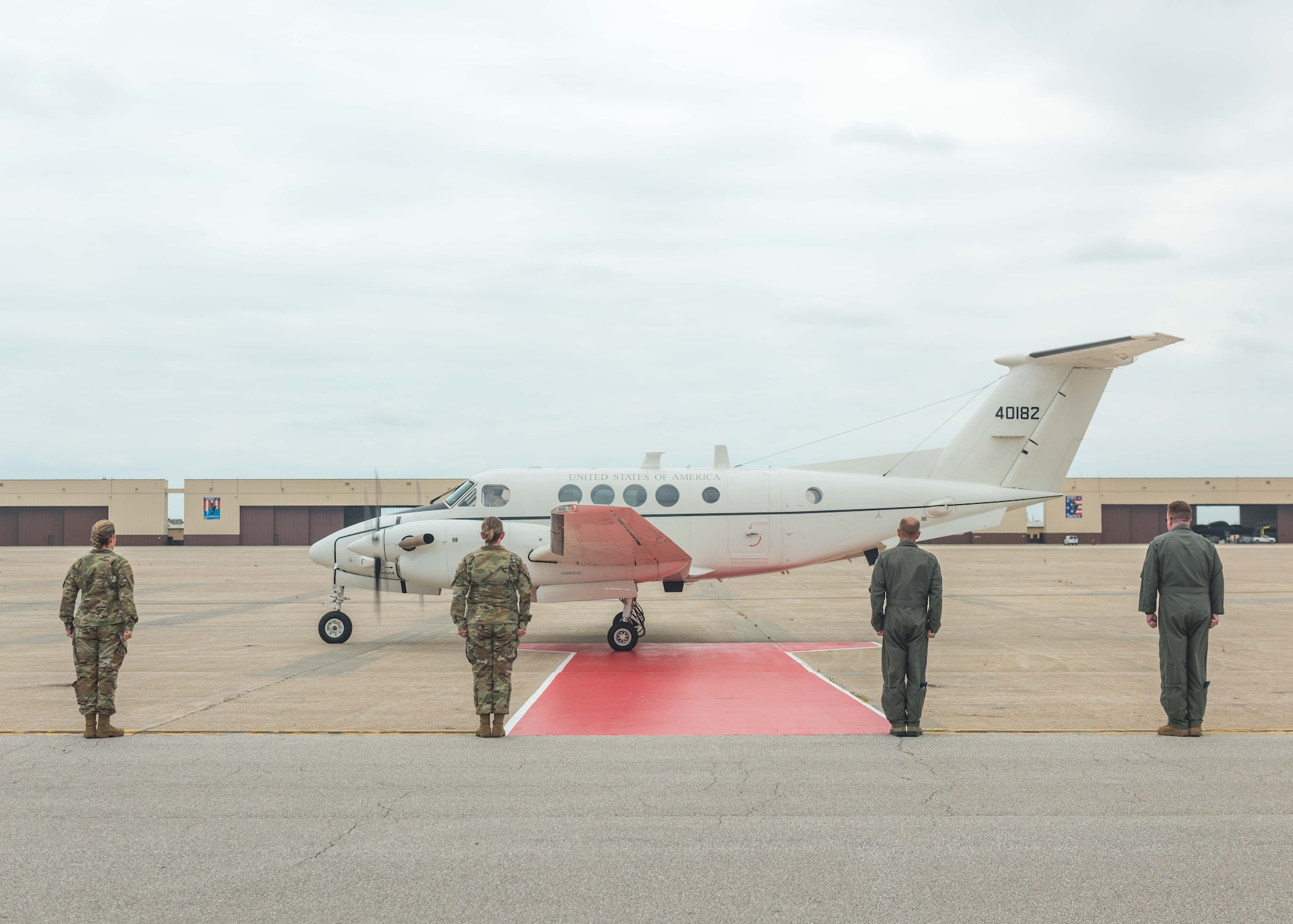 Whiteman Air Force Base senior leaders greet Maj. Gen. Mark Weatherington, the 8th Air Force and Joint-Global Strike Operations Center commander, at Whiteman Air Force Base, Missouri, June 29, 2020. This is Weatherington’s first visit to Whiteman AFB since taking command of 8th Air Force. (U.S. Air Force photo by Senior Airman Thomas Barley)