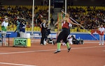 U.S. Army Spc. Avione Allgood throws the javelin for 4th place  in the CISM Military World Games track and field competition Oct. 25, 2019. She threw 52.68 meters, missing bronze by 5 centimeters.
