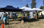 Members of the Colorado National Guard set up a COVID-19 testing site in Pagosa Springs, Colorado, June 29, 2020, to test wildland firefighting staff supporting fire suppression efforts in southwest Colorado.