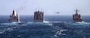 USS New York (LPD 21), left, and the Harpers Ferry-class dock landing ship USS Oak Hill (LSD 51), right, conduct a replenishment-at-sea with the Lewis and Clark-class dry cargo and ammunition ship USNS William McLean (T-AKE 12).