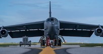 A U.S. Air Force B-52H Stratofortress bomber, deployed from Barksdale Air Force Base, La., lands at Andersen Air Force Base, Guam, July 4, 2020. The B-52 flew the 28-hour mission to demonstrate U.S. Indo-Pacific Command’s commitment to the security and stability of the Indo-Pacific region. (U.S. Air Force photo by Master Sgt. Richard P. Ebensberger)
