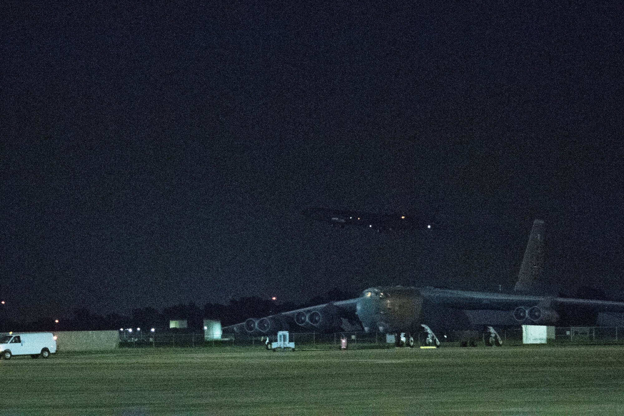A B-52H Stratofortress takes off in support of a U.S. Strategic Command Bomber Task Force from the flight line at Barksdale Air Force Base, La., July 2, 2020. The USSTRATCOM regularly conducts BTF operations across the globe as a demonstration of U.S. commitment to collective defense and integration with Geographic Combatant Command operations and activities. (U.S. Air Force photo by Senior Airman Tessa B. Corrick)