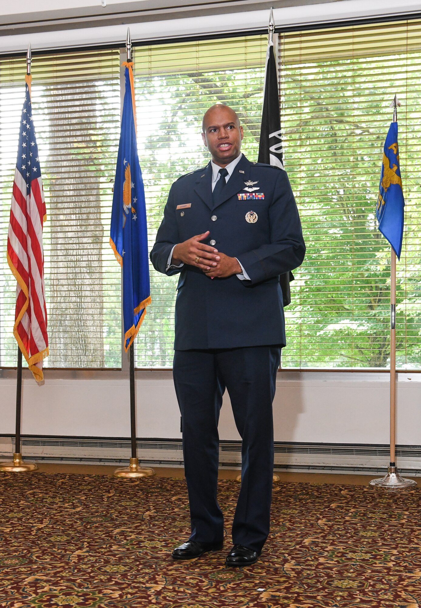 Col. Ernest Lincoln Bonner speaks after assuming leadership of the Arnold Engineering Development Complex Test Division during a Change of Leadership Ceremony June 25 at Arnold Lakeside Center at Arnold Air Force Base.(U.S. Air Force photo by Jill Pickett)