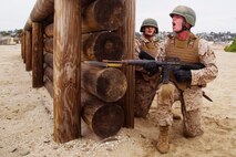 Recruits with India Company, 3rd Recruit Training Battalion participate in the Bayonet Assault course at Marine Corps Recruit Depot San Diego, June 30, 2020.