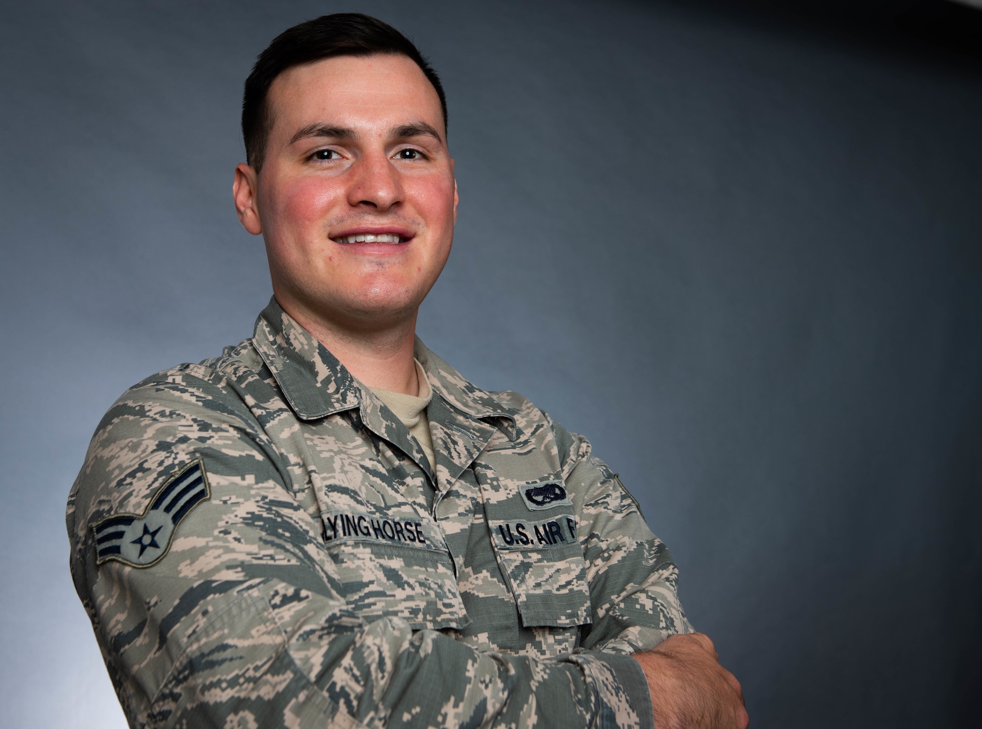 Senior Airman Tristen Flying Horse, 2nd Munitions Squadron stockpile technician, poses for a photo at Barksdale Air Force Base, La., June 29, 2020.