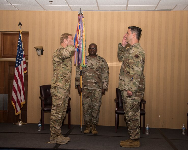 A photo of Airmen during a change of command ceremony