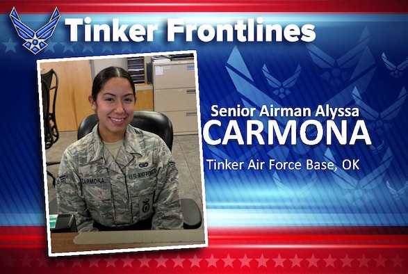 Senior Airman Alyssa Carmona, with the 72nd Security Forces Squadron, is a Visitor Control Center badging clerk.