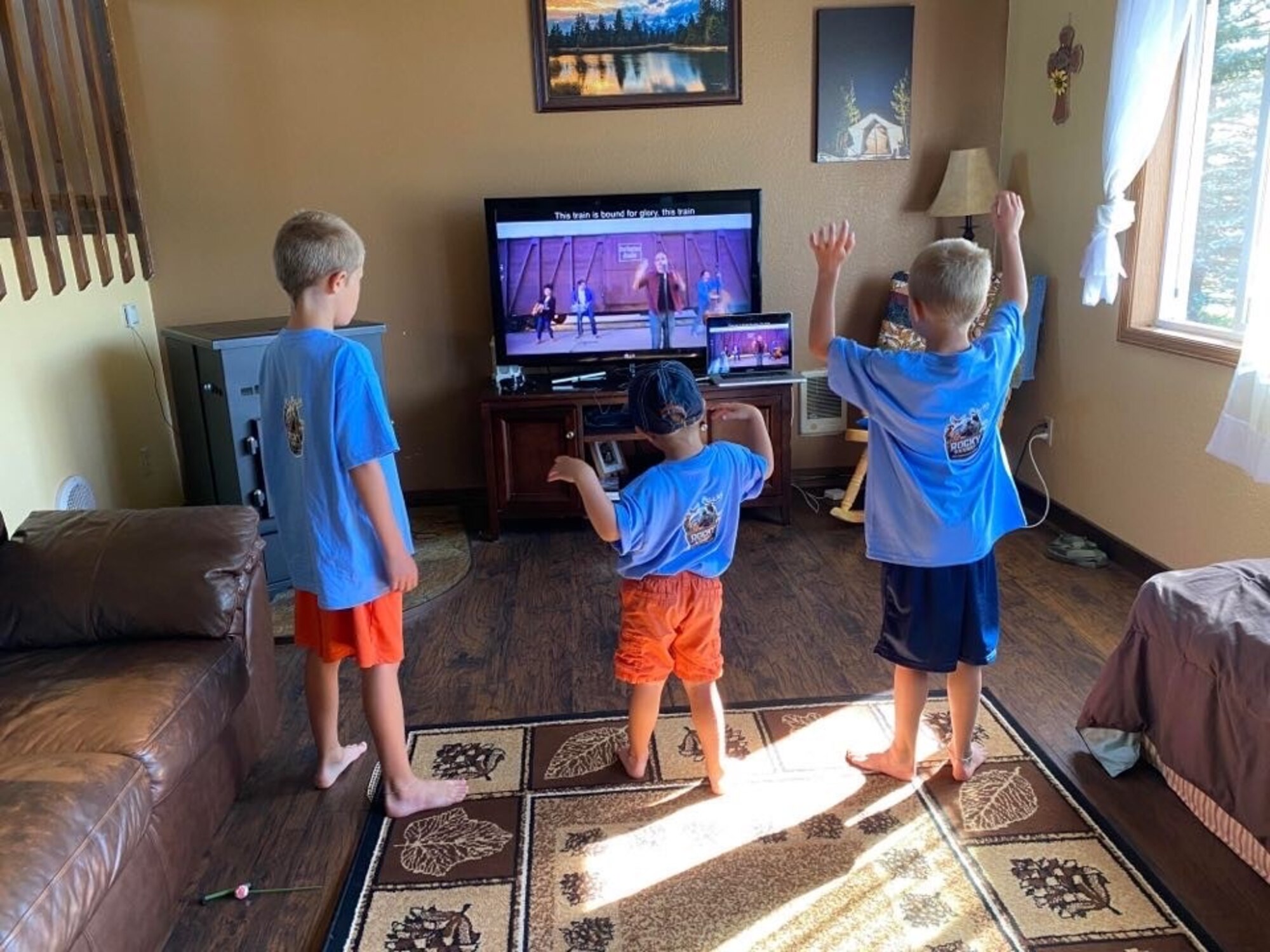 Children  participate in a virtual activity as a part of the 92nd Air Refueling Wing base chapel Vacation Bible School at Fairchild Air Force Base, Washington, (U.S. Air Force Courtesy Photo)