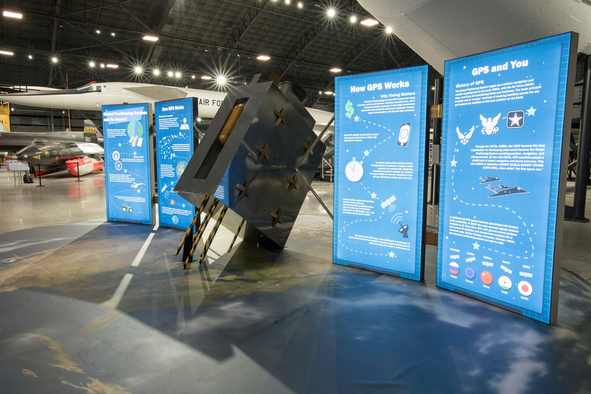 Picture of the GPS Exhibit that is displayed in the shape of a satellite.