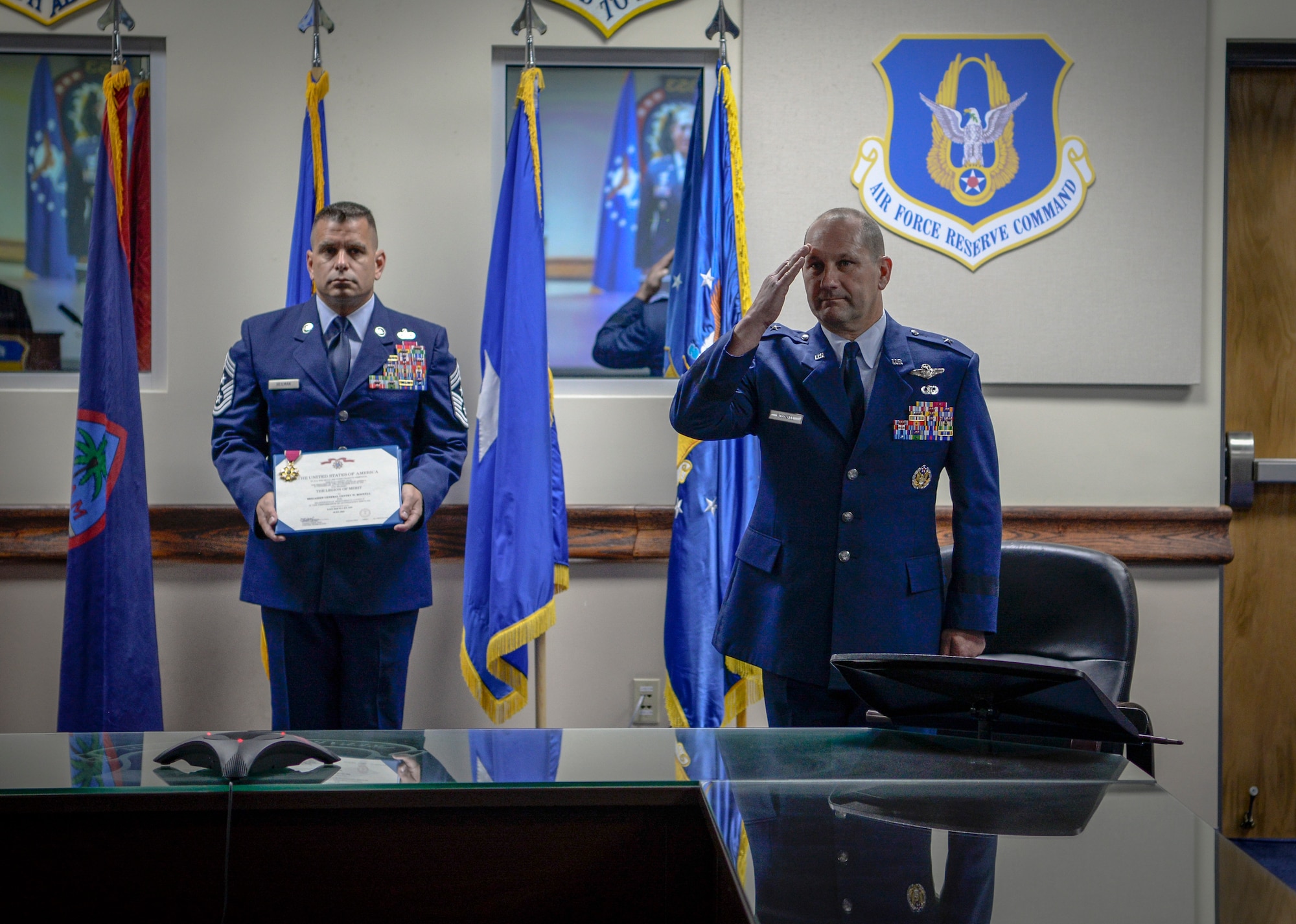 U.S. Air Force Brig. Gen. Gentry W. Boswell is awarded the Legion of Merit during a change of command ceremony July 8, 2020, at Andersen Air Force Base, Guam.