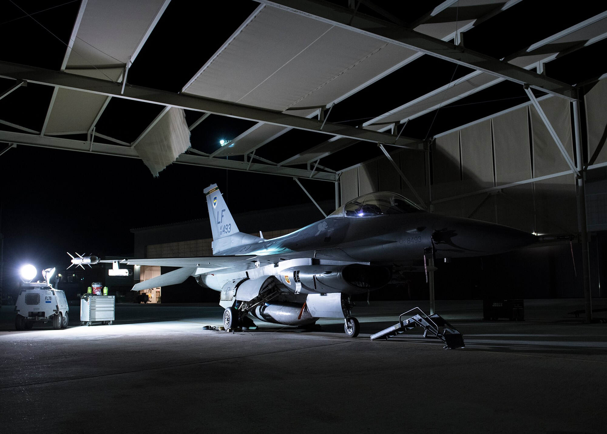 An F-16C Fighting Falcon assigned to the 310th Fighter Squadron is ready for maintenance June 24, 2020, at Luke Air Force Base, Ariz.