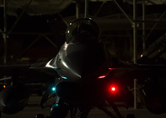An F-16 Fighting Falcon, assigned to the 310th Fighter Squadron, parks after a flight June 24, 2020, at Luke Air Force Base, Ariz.