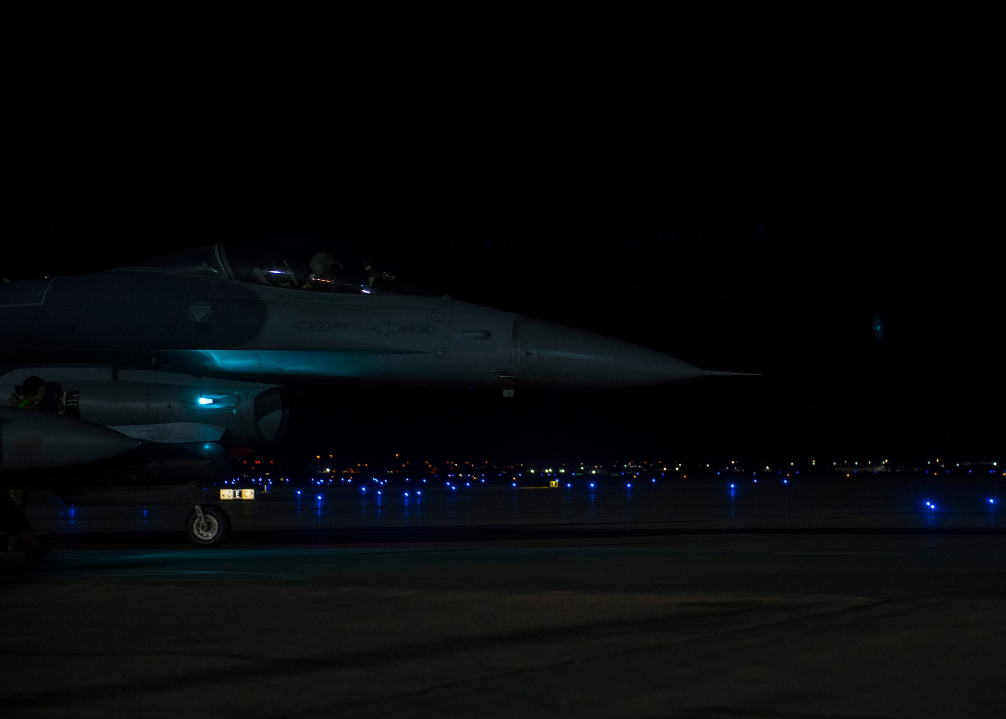 An F-16C Fighting Falcon, assigned to the 310th Fighter Squadron, taxis after a flight June 24, 2020, at Luke Air Force Base, Ariz.