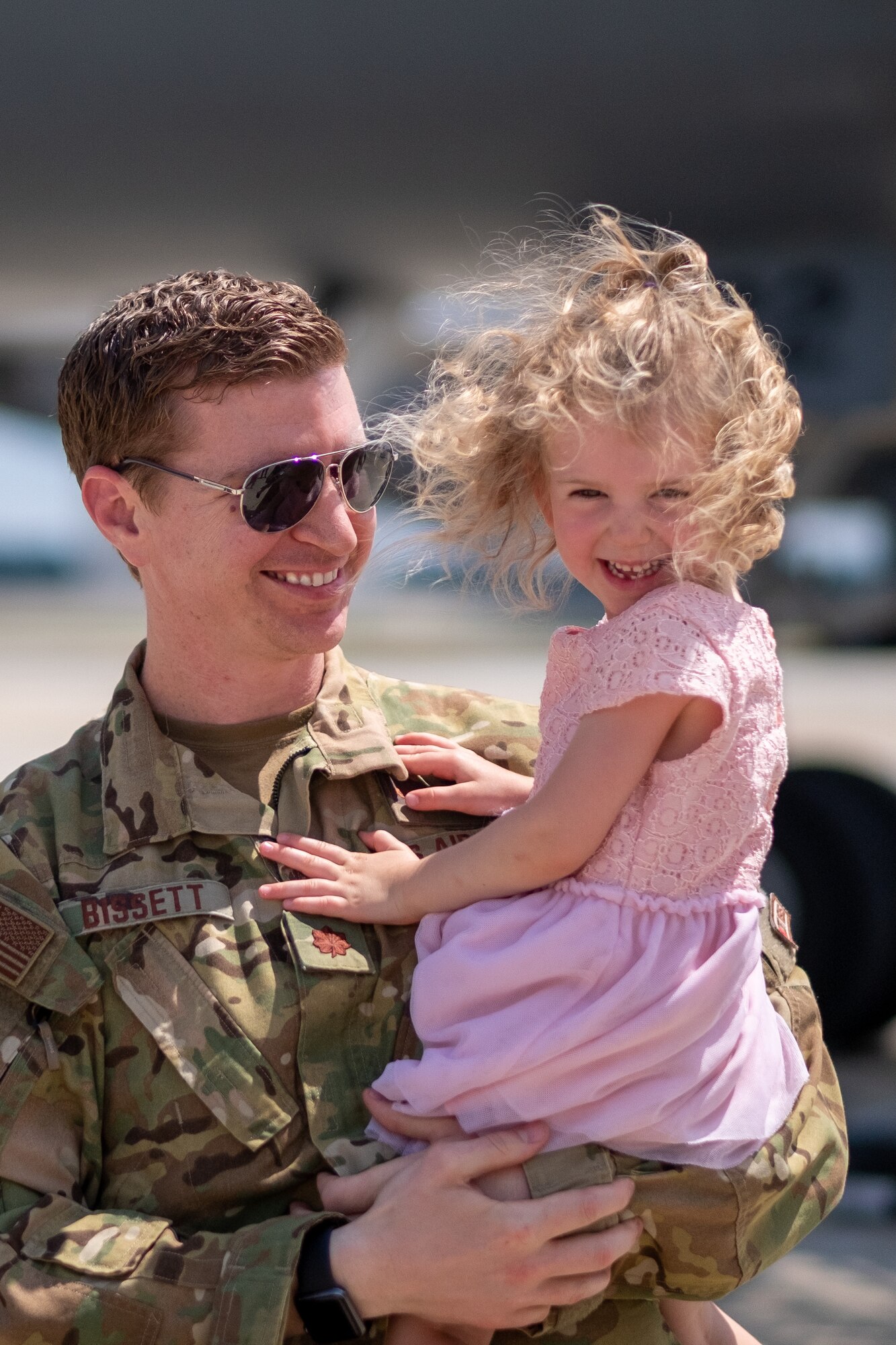 U.S. Air Force Maj. Caleb Bissett, KC-10 Extender pilot with the 76th Air Refueling Squadron, 514th Air Mobility Wing, Joint Base McGuire-Dix-Lakehurst, N.J., returns from deployment on July 8, 2020. The 514th is an Air Force Reserve Command unit. (U.S. Air Force photo by Tech. Sgt. Michael Hong)