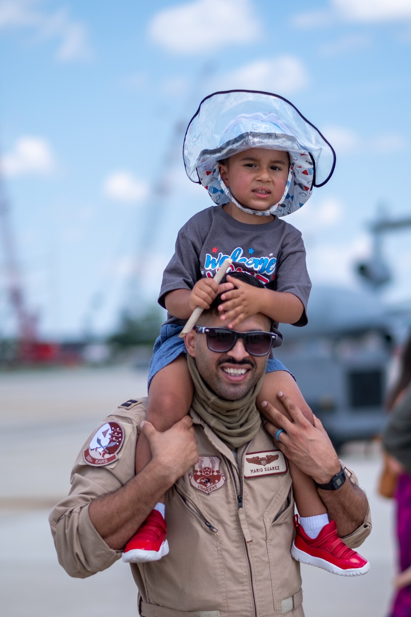 U.S. Air Force Capt. Mario Suarez, KC-10 Extender pilot with the 76th Air Refueling Squadron, 514th Air Mobility Wing, Joint Base McGuire-Dix-Lakehurst, N.J., returns from deployment on July 8, 2020. The 514th is an Air Force Reserve Command unit. (U.S. Air Force photo by Tech. Sgt. Michael Hong)