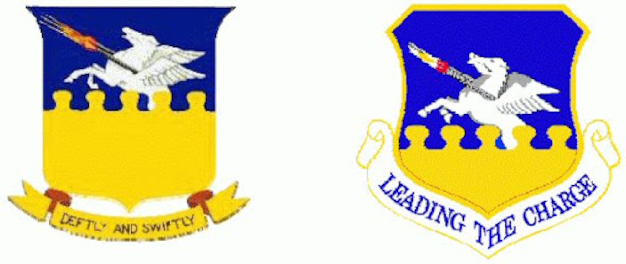 Channeling their inspiration from the 51st Fighter Group’s World War II era and the P-51 Mustang aircraft heritage, the 51st Fighter Wing embraced the Greek mythology themed, winged Pegasus firing machine guns in flight. On the original emblem, words "Deftly and Swiftly," were below the shield as the wing's motto. For today's emblem, the words are replaced with the 51st Fighter Wing’s "Leading the Charge" slogan and was approved on June 1, 1993. It has since remained unchanged. (Courtesy asset)