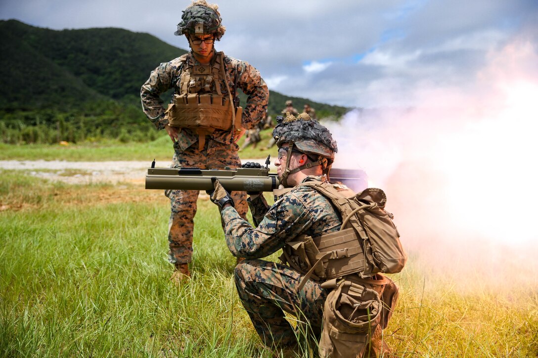 U.S. Marines fire at targets during a high-explosive weapons range on Camp Schwab, Okinawa, Japan, June 27.