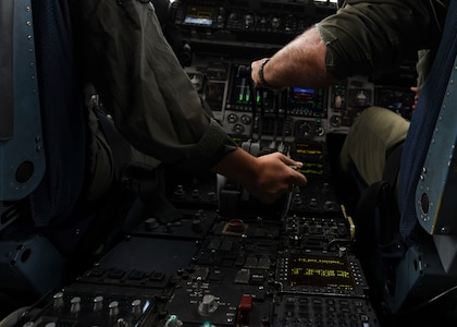 Capt. Ana Ekhaus, a C-17 Globemaster III pilot assigned to the 15th Airlift Squadron at Joint Base Charleston, S.C., conducts a local pattern-only flight over S.C., June 24, 2020. Capt. Ekhaus conducted “touch and go’s” at Myrtle Beach International Airport, S.C. and GOAT’s, or go out again training, at Joint Base Charleston’s North Auxiliary Field, S.C.. The flight was part of her upgrade training as she prepares to go to C-17 Globemaster III aircraft commander school at Altus AFB, Okla..