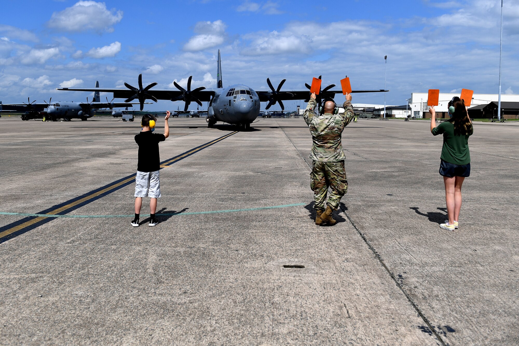 Col. Shane Haughian, 19th Operations Group commander, taxis in from his final C-130J Super Hercules sortie as commander of  the group at Little Rock Air Force Base, Arkansas, July 8, 2020. (U.S. Air Force photo by Senior Airman Kristine Gruwell)