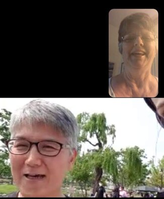 Cindy Badger's mother joins in on a videochat with Chang-hi Lee, a former foreign exchange student, during a reunion at Suwon, South Korea, May 17, 2020. Chang was a former foreign exchange student who stayed with Cindy and her family when she was just eight years old. After Chang moved back to South Korea, the families lost touch for 25 years, but were miraculously able to reconnect when the Badger's made a military move out to South Korea. (Courtesy photo)