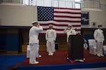 SASEBO, Japan (July 10, 2020) - Capt. Derek Brady, right, salutes Capt. Marvin Thompson, deputy commander of Expeditionary Strike Group 7, as he assumes command of Mine Countermeasure Squadron Seven from Capt. Adrian Ragland, July 10. COMCMRON 7 conducts integrated mine countermeasure operations using air, Surface, and explosive ordnance disposal assets in both exercise and regional conflict scenarios throughout the U.S. Seventh Fleet Area of Responsibility.