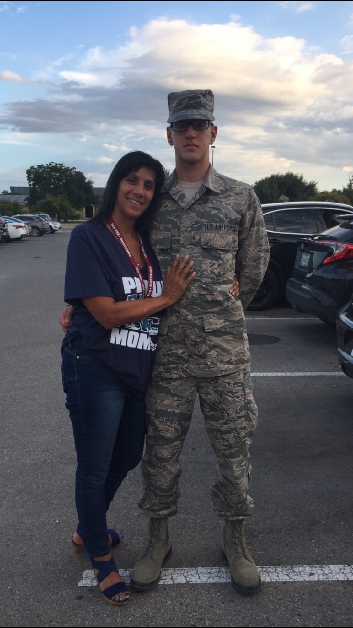 Airman 1st Class Isaiah A. Nieves, 2nd Maintenance Squadron aerospace ground equipment journeyman, stands with his mother, Idalia Cruz, after his Basic Military Training graduation at Lackland Air Force Base, Texas. Nieves joined the Air Force in July 2019, and arrived at Barksdale in March 2020. (Courtesy photo)