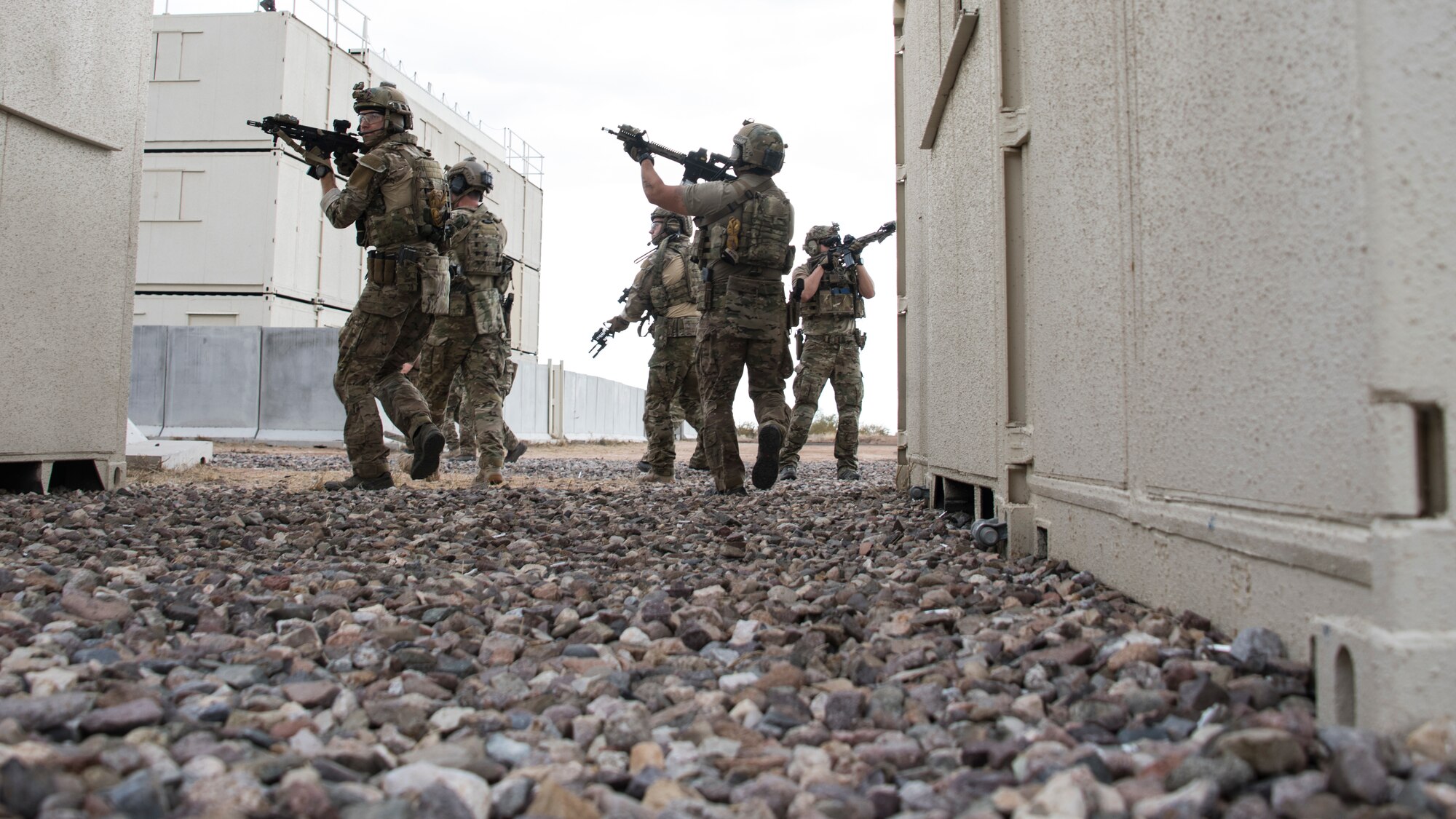 A photo of an Airman performing small unit movement tactics