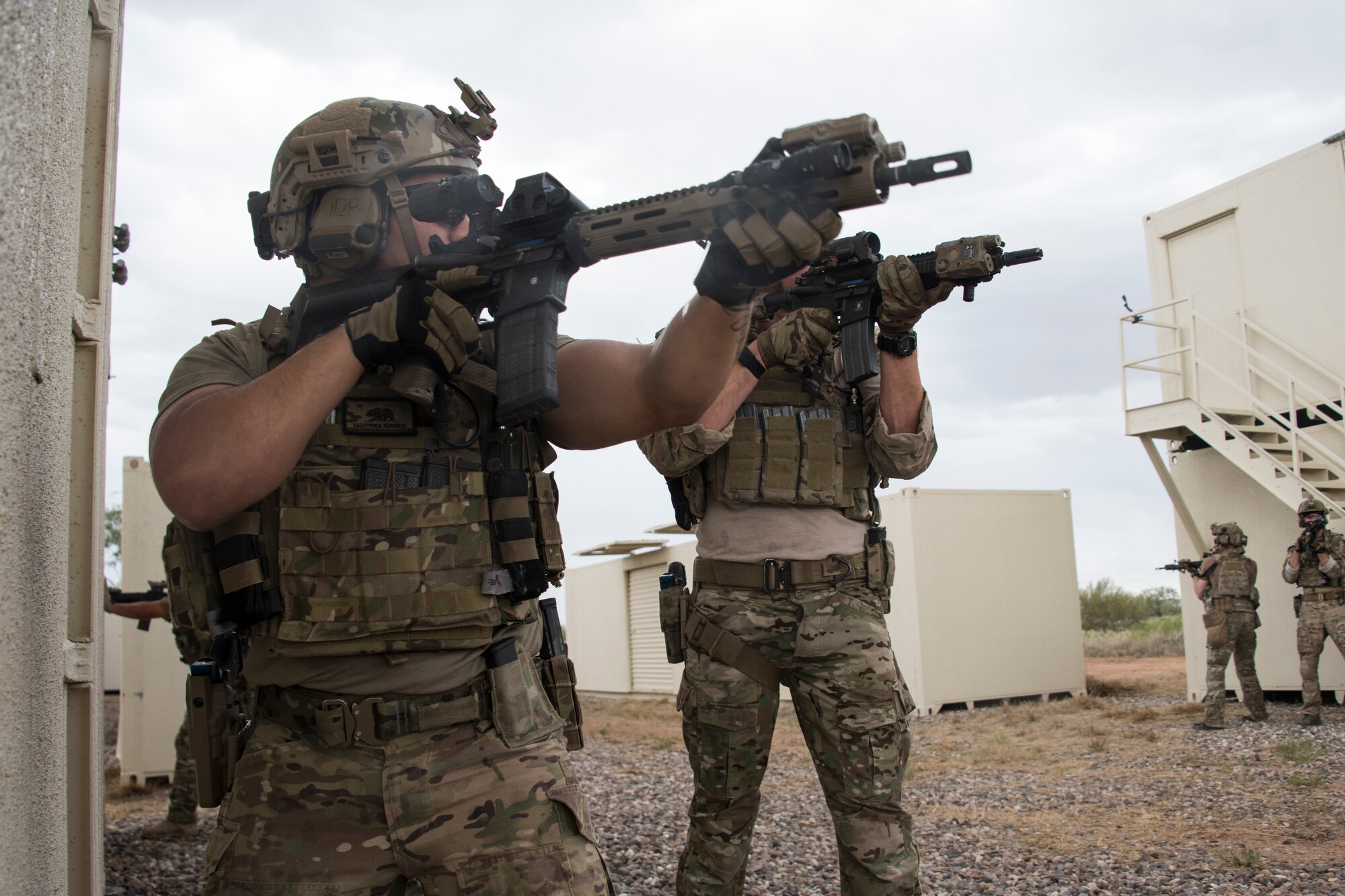 A photo of an Airman performing small unit movement tactics