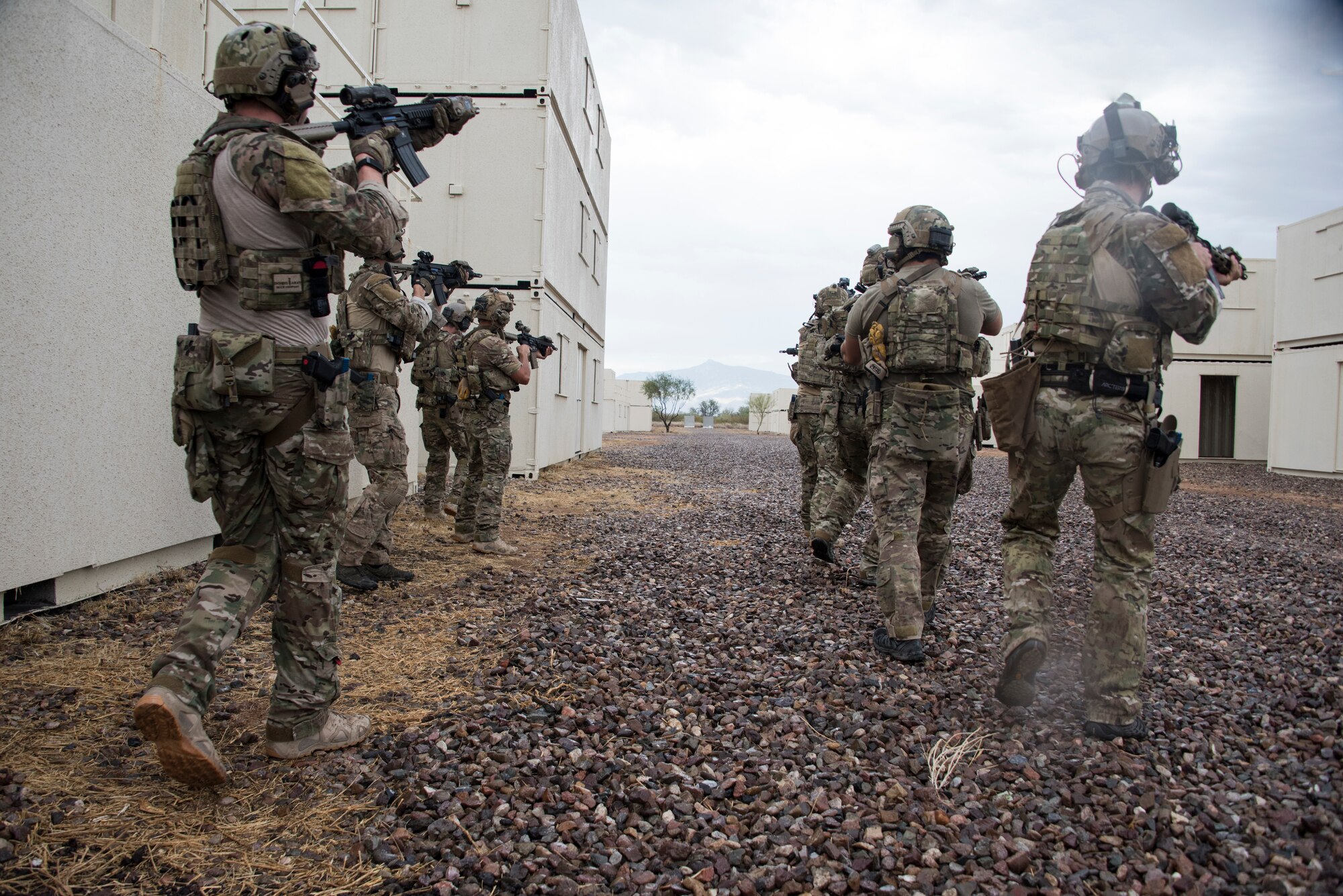 A photo of an Airman performing small unit movement tactics