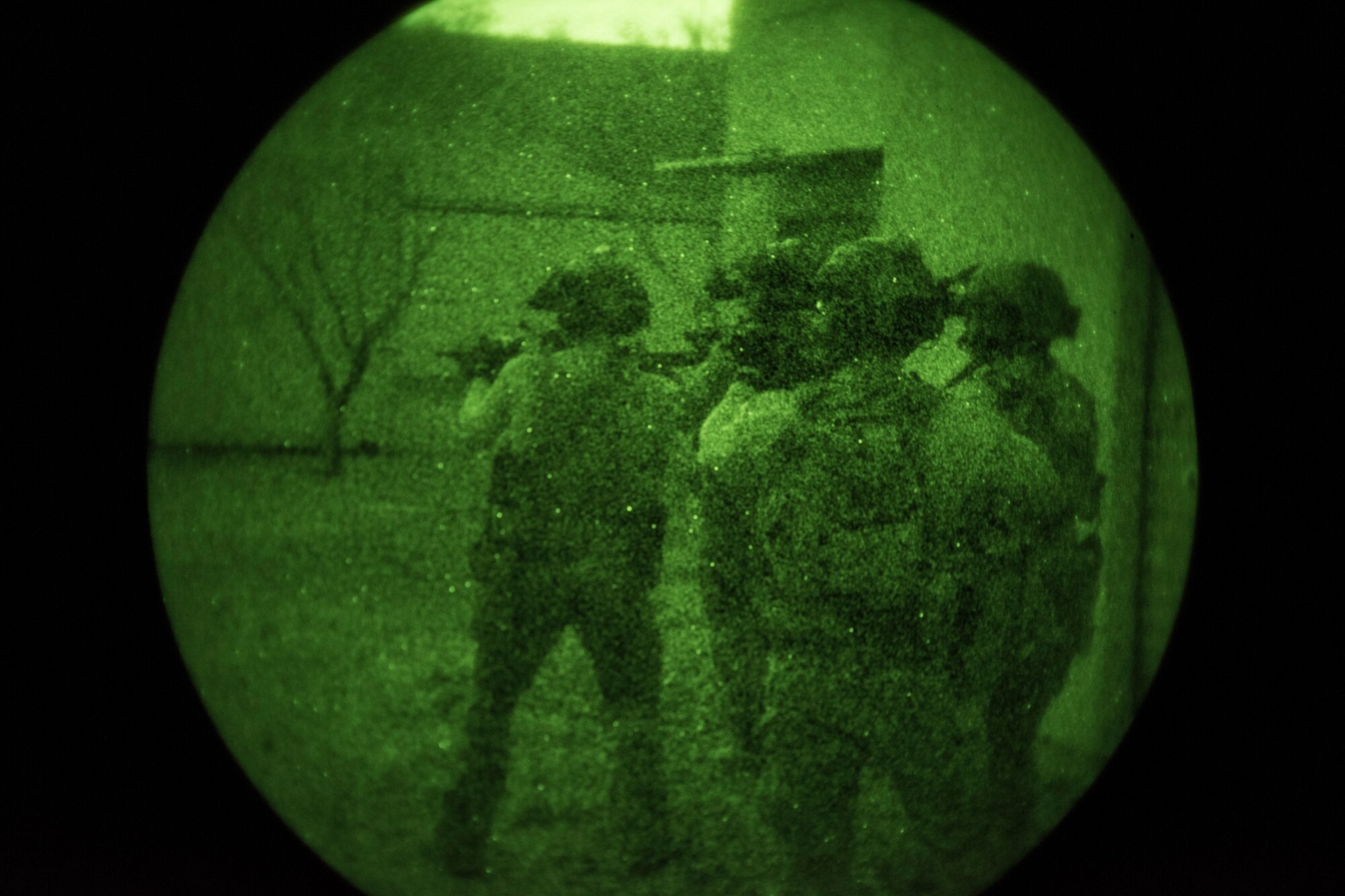 A photo of an Airman performing small unit movement tactics