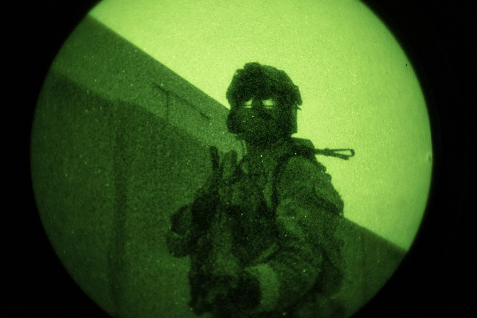 A photo of an Airman performing small unit movement tactics