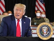 President Donald J. Trump speaks during a briefing at U.S. Southern Command headquarters in Doral, Florida.