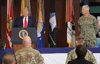 President Donald J. Trump speaks during a briefing at U.S. Southern Command headquarters in Doral, Florida.