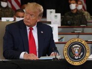 President Donald J. Trump speaks during a briefing at U.S. Southern Command headquarters in Doral, Florida.