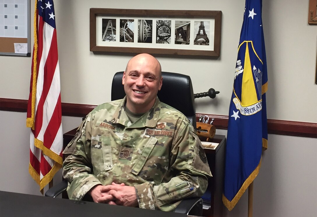 Chief Master Sgt. Stephen Arbona, 88th Air Base Wing command chief, is retiring following an almost 30-year Air Force career. (Skywrighter photo/Amy Rollins)