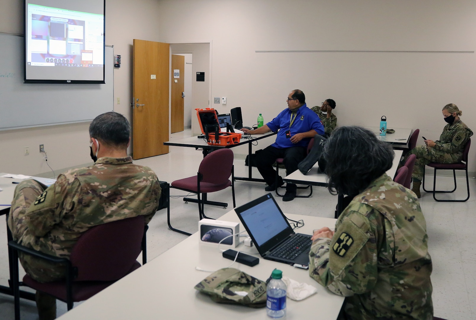 Soldiers from the 627th Hospital Center, Fort Carson, Colorado, attend data entry and input training as part of their assignment with Urban Augmentation Medical Task Force-627 at the Rudder U.S. Army Reserve Center at Joint Base San Antonio-Fort Sam Houston July 8.