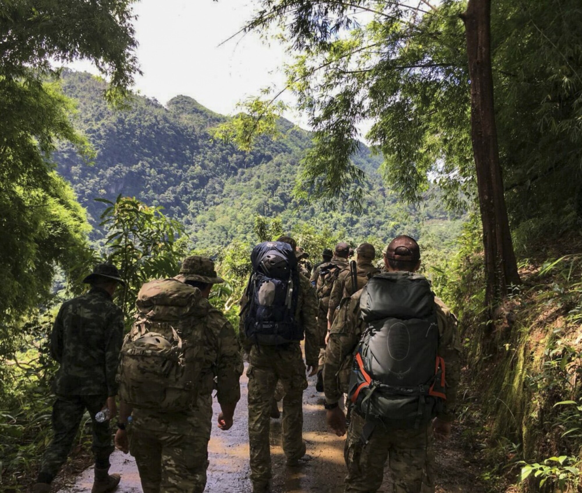 Airmen from the U.S. Indo-Pacific Command (USINDOPACOM) conduct a combined land survey with Royal Thai Army partners June 29, 2018, at Chiang Rai, Thailand. The United States, through USINDOPACOM, sent a search and rescue team to Tham Luang cave in Northern Thailand at the request of the Royal Thai government to assist in the rescue of the missing Thai soccer players and their coach. (Courtesy photo)