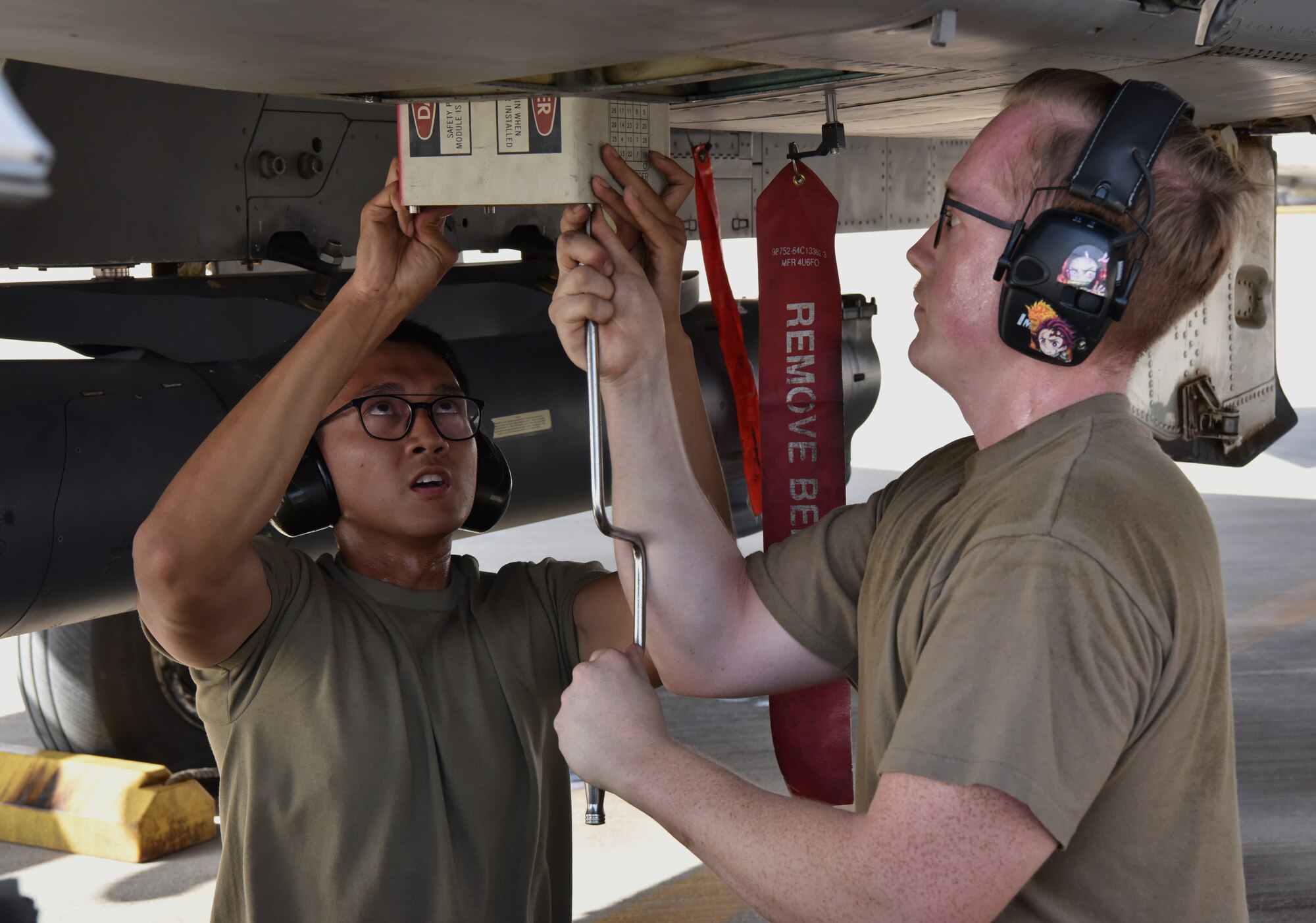 Airmen from the 378th Expeditionary Operations Group conduct an integrated combat turn to test their capability to land, refuel, weapons reload and take off.