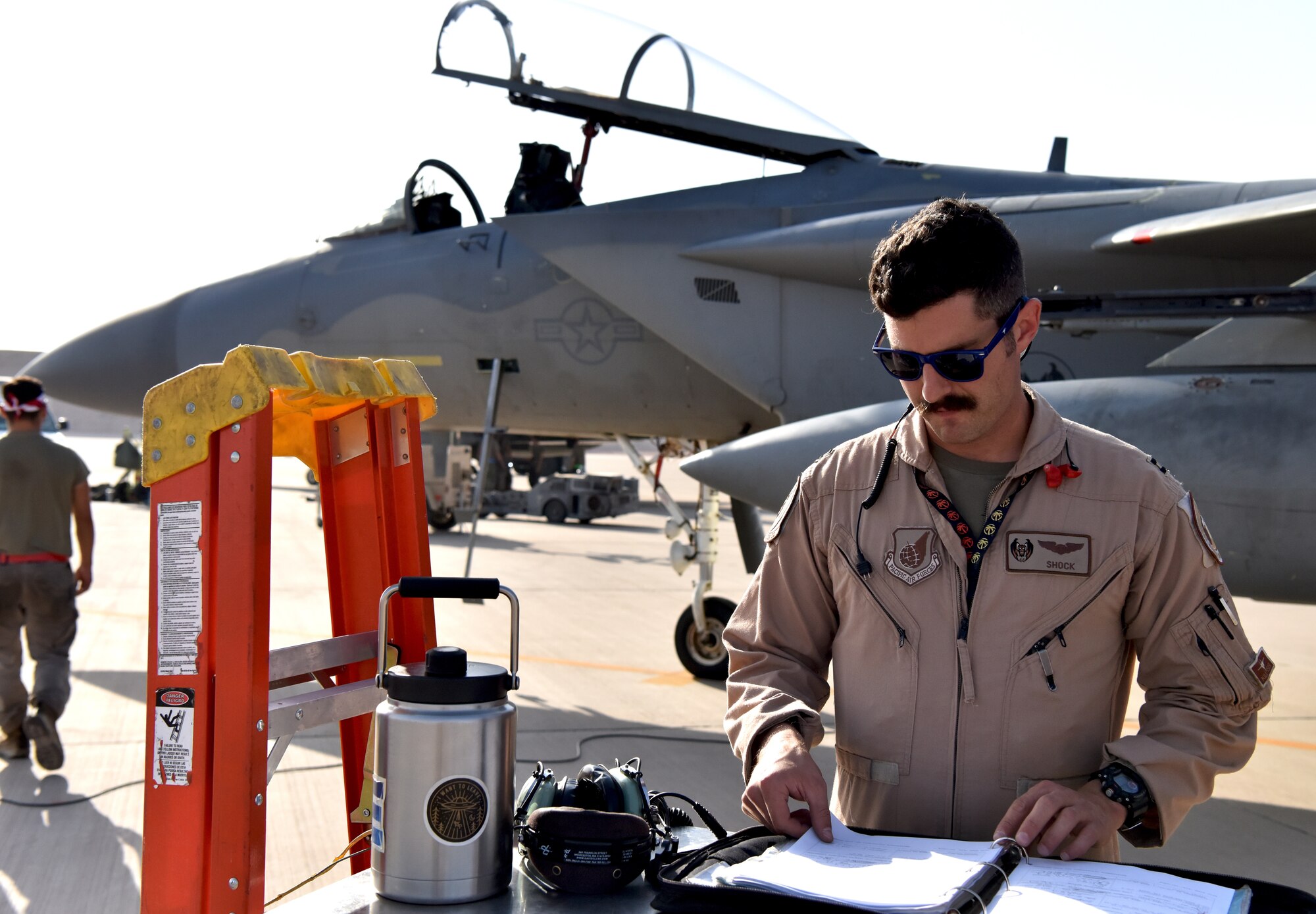 Airmen from the 378th Expeditionary Operations Group conduct an integrated combat turn to test their capability to land, refuel, weapons reload and take off.