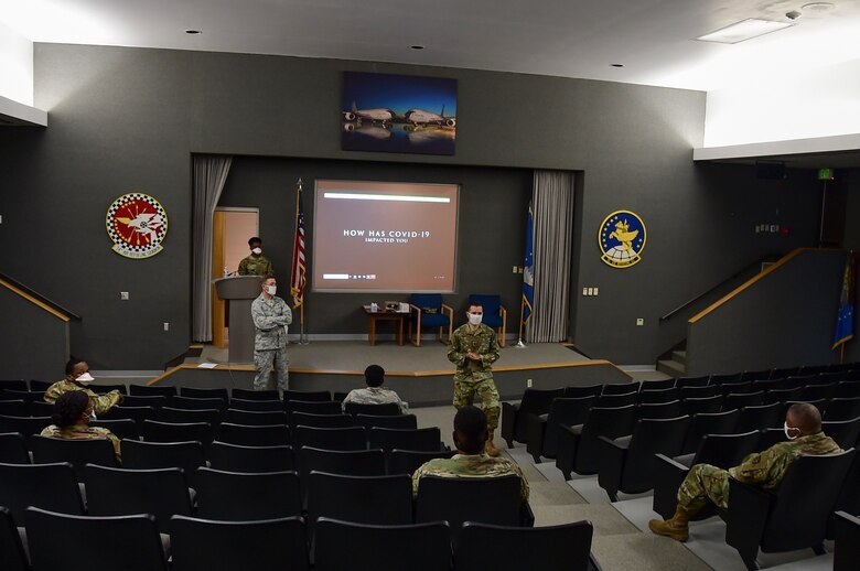 Master Sgt. Hansel Orozco, 434 Air Refueling Wing Religious Affairs superintendent, speaks to Airmen during Resiliency Moments at Grissom Air Reserve Base, Ind., July 10, 2020.