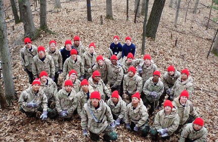 Male cadets at the Wisconsin National Guard Challenge Academy on March 17, 2020, before the COVID-19 pandemic required the academy to send its cadets home in the middle of the five-and-a-half month residential phase of the program, which is designed to help teens at risk of not graduating high school turn their lives around.