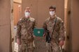 Spc. Cameron Kerkes is presented an Army Achievement Medal on July 7, 2020, for earning the U. S. Army Central’s Paralegal of the Quarter competition for the 3rd quarter of 2020. The AAM is presented by Kerkes’ sponsor for the competition, Sgt. Joshua Snyder while they are both deployed to the Middle East with the Headquarters & Headquarters Company, 2-147th Assault Helicopter Battalion, 34th Expeditionary Combat Aviation Brigade. (U.S. Army photo by Sgt. Sydney Mariette)