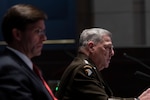Secretary of Defense Dr. Mark T. Esper and U.S. Army Gen. Mark A. Milley, chairman of the Joint Chiefs of Staff provide testimony to the House Armed Services Committee on Department of Defense authorities and roles related to civilian law inforcement in Washington D.C., July 9, 2020.