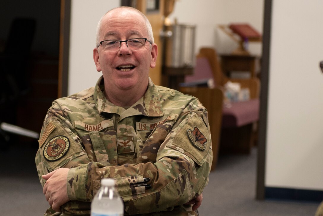 A photo of a Colonel talking.