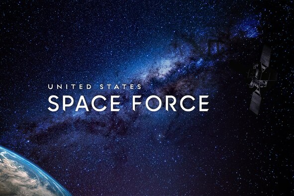 A graphic showing a satellite in space with the words United States Space Force.